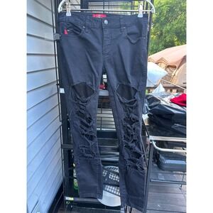 Royal Bones Black Distressed Fishnet Mesh Skinny Jeans Punk Goth Emo 31 Waist